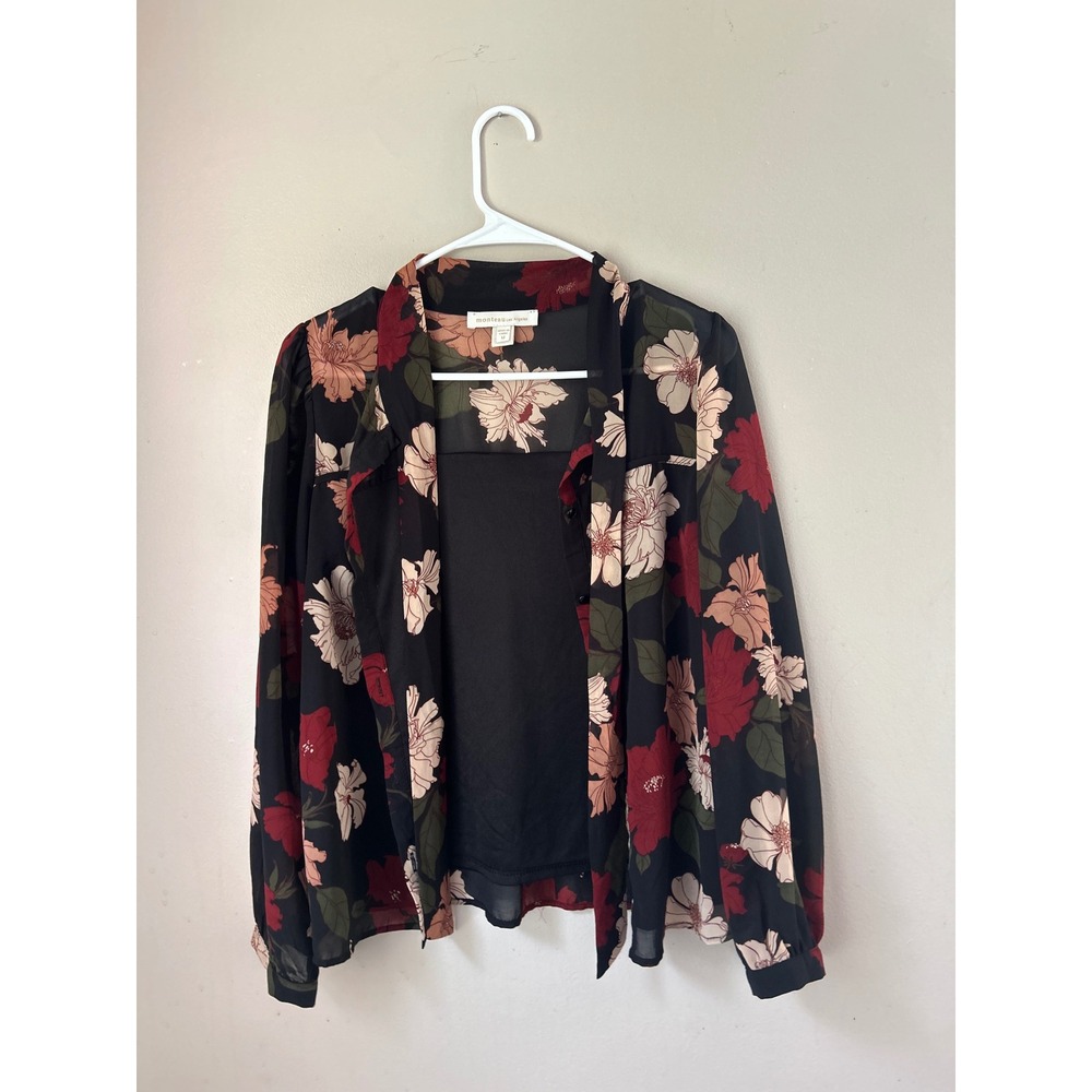 Monteau Los Angeles Floral Button Up Long Sleeve Blouse Top Women‎ M IndieSleeze